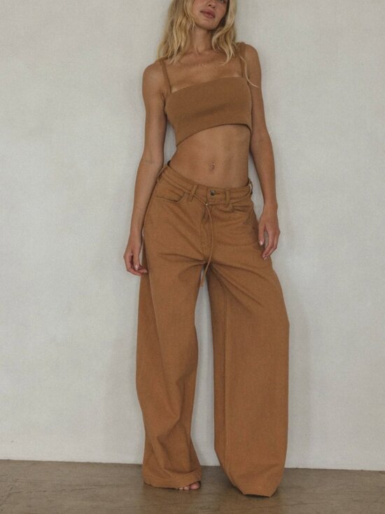 BRÛLÉ Denim - BRÛLÉ Dylan Pant in Tobacco Wide Leg Trousers Jeans with Micro Belt sz 30